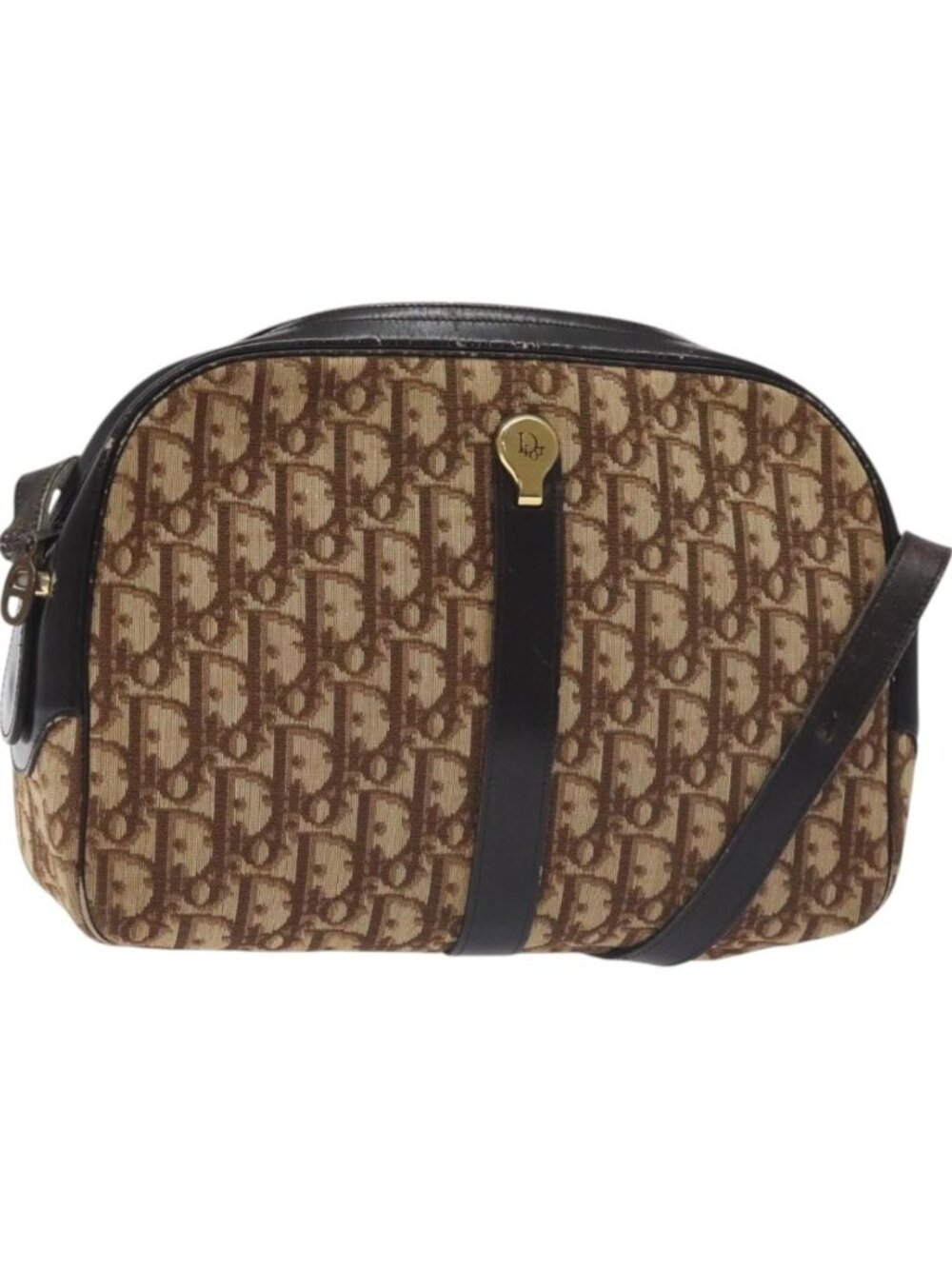 Christian Dior Trotter Canvas Shoulder Bag Brown Gold